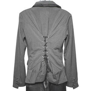 Vtg Y2K Hazel Blazer Womens Grey M Lace Up Corset Back Whimsigoth Office Siren